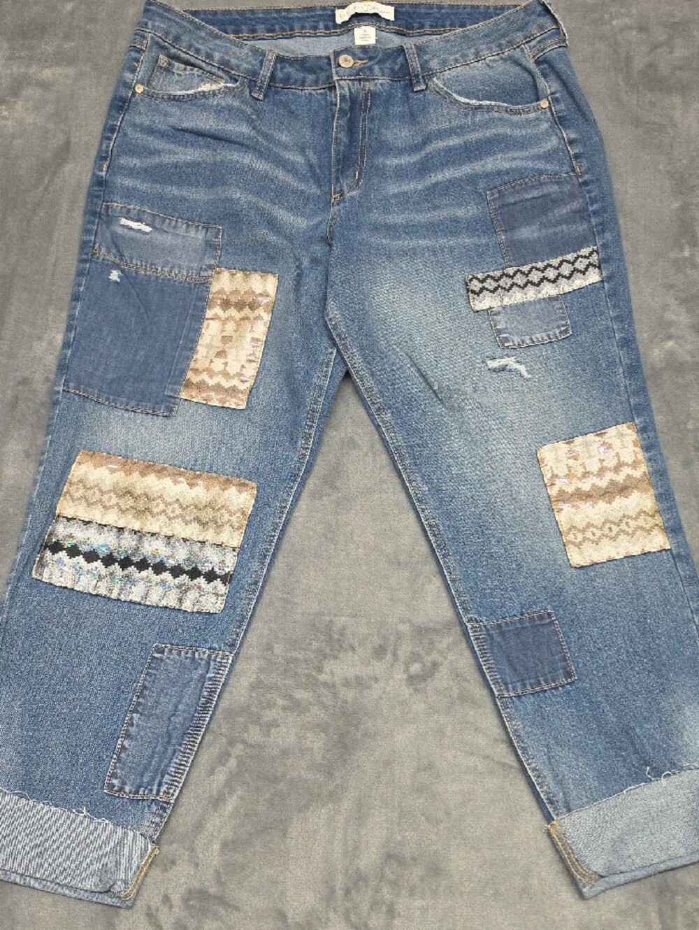 16 Embellished Patchwork Ankle Jeans in Blue - Women - Picture 3 of 11